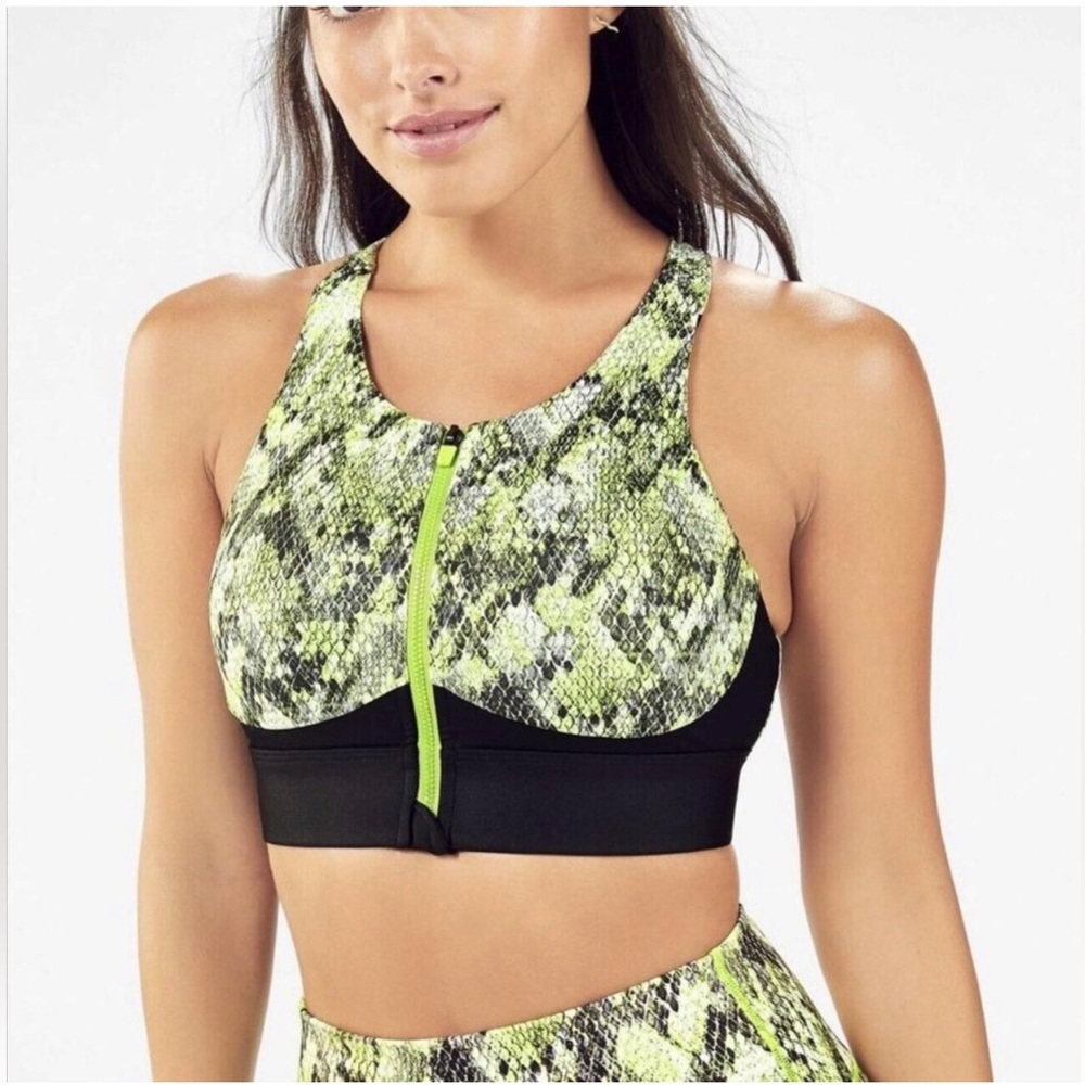 Fabletics Sports Bra Womens Size Ella Green Black High Support Front Zip - Picture 1 of 3